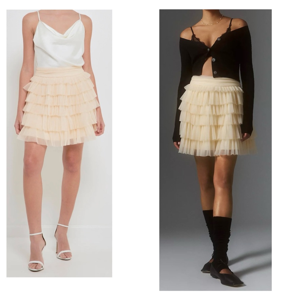 NEW Endless Rose Tiered Tulle Mini Cream Layered Skater Skirt Elegant Versatile